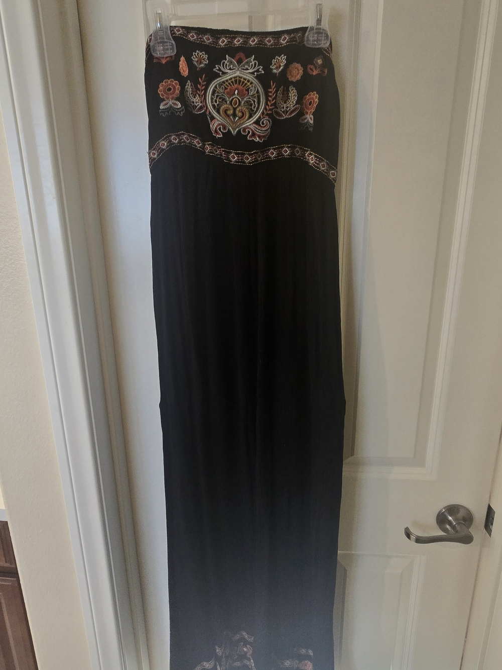 Xhilaration Black Maxi Dress with Orange and Cream Embroidery